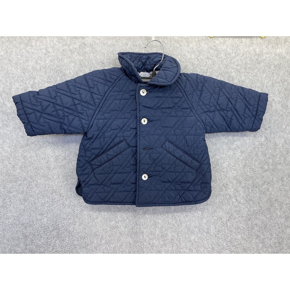 Papermoon Mini Baby Boy Quilted Jacket Button Front Size 6 Months Navy Blue